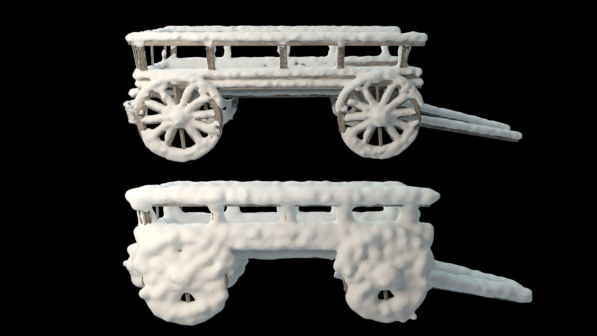Wooden cart covered with snow 01 3D model_6