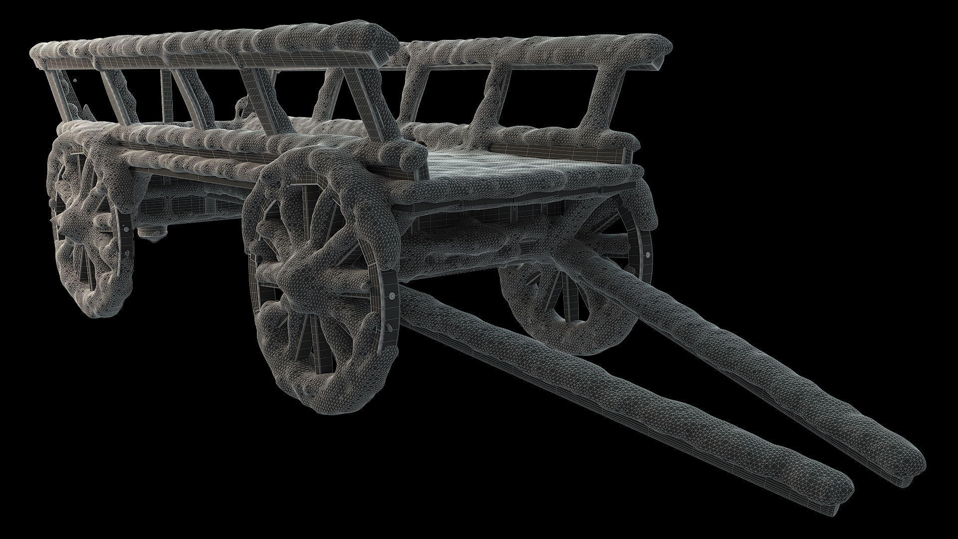 Wooden cart covered with snow 01 3D model_12