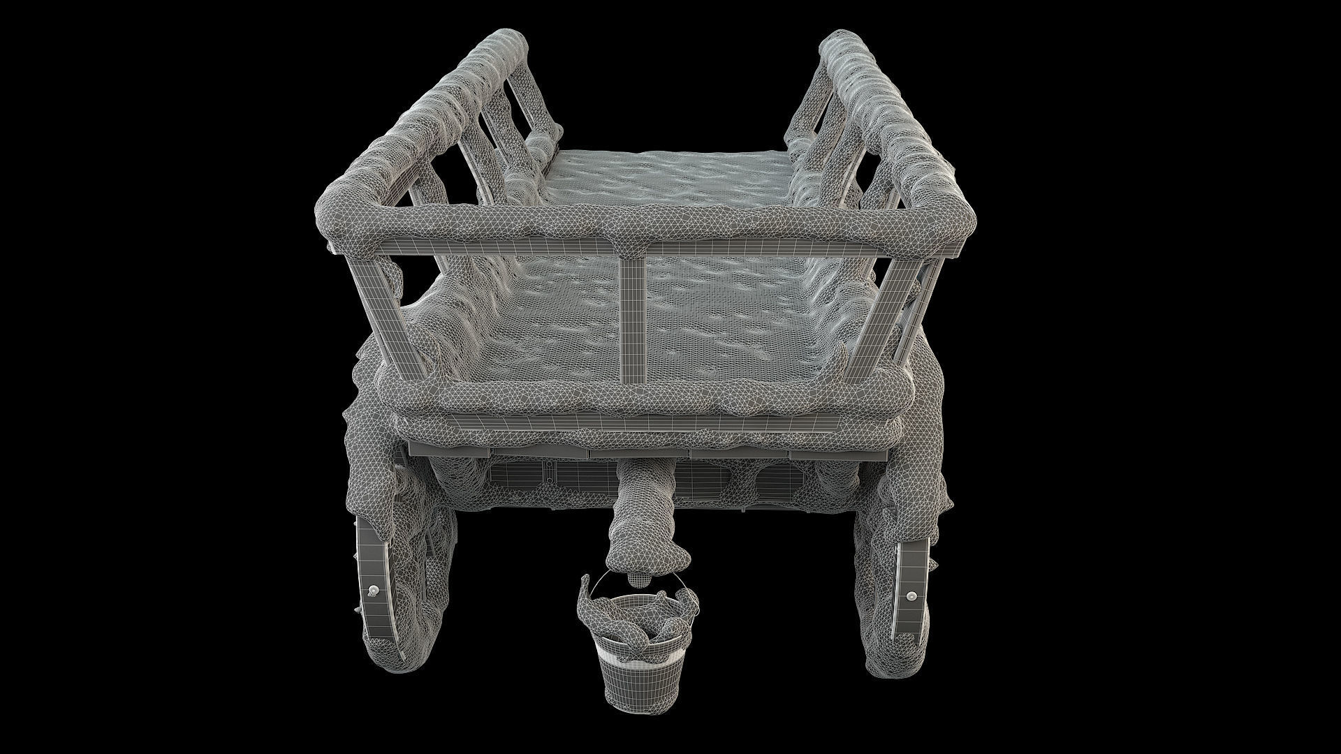 Wooden cart covered with snow 01 3D model_20