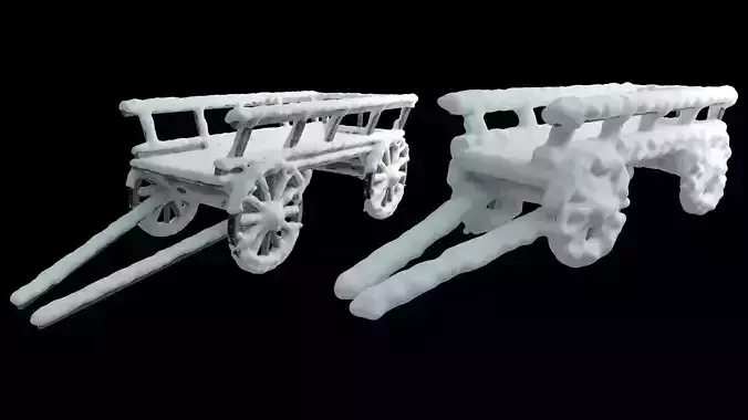 Wooden cart covered with snow 01 3D model Wooden cart covered with snow 01 3D model