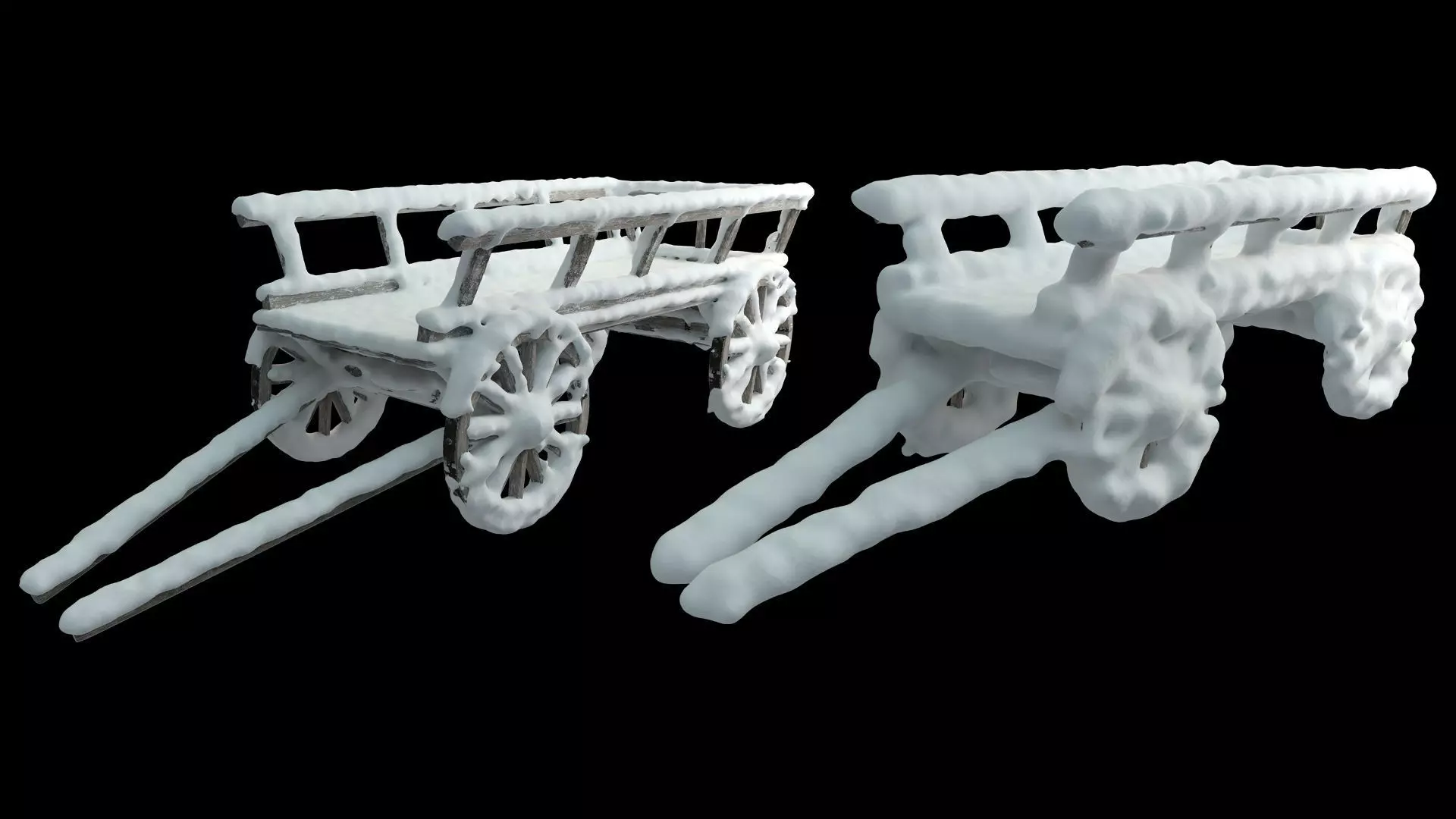 Wooden cart covered with snow 01 3D model_0