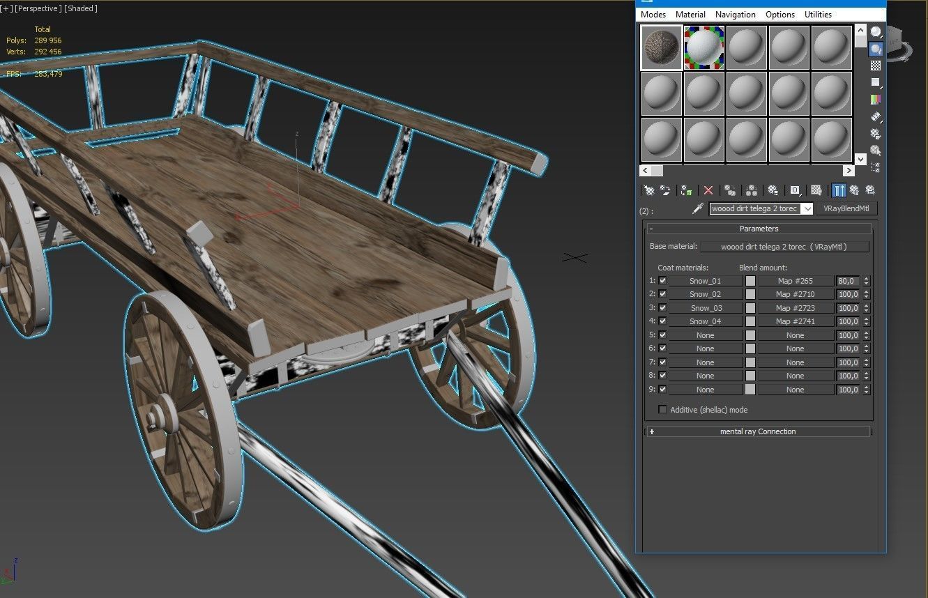 Wooden cart covered with snow 01 3D model_35