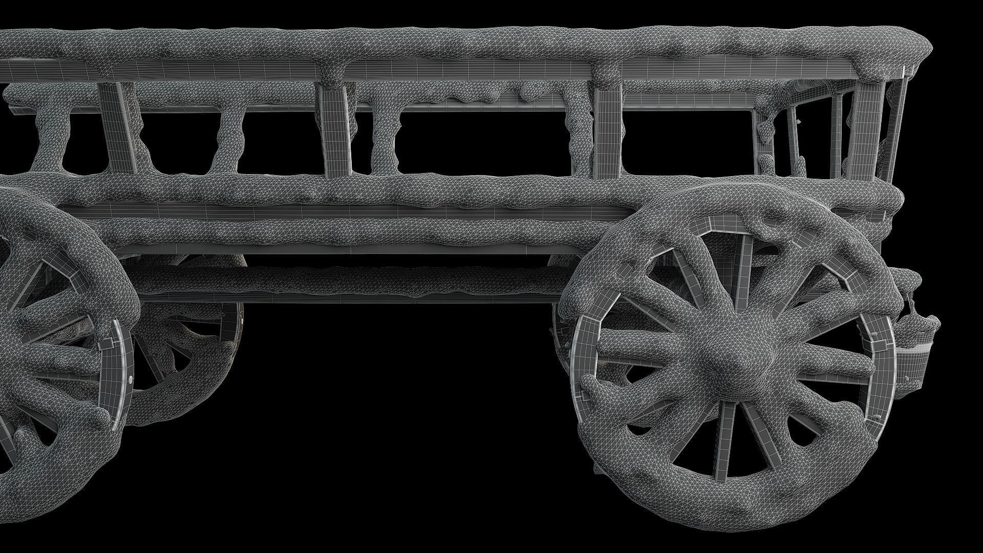 Wooden cart covered with snow 01 3D model_14