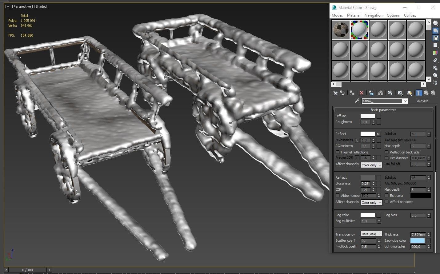 Wooden cart covered with snow 01 3D model_31