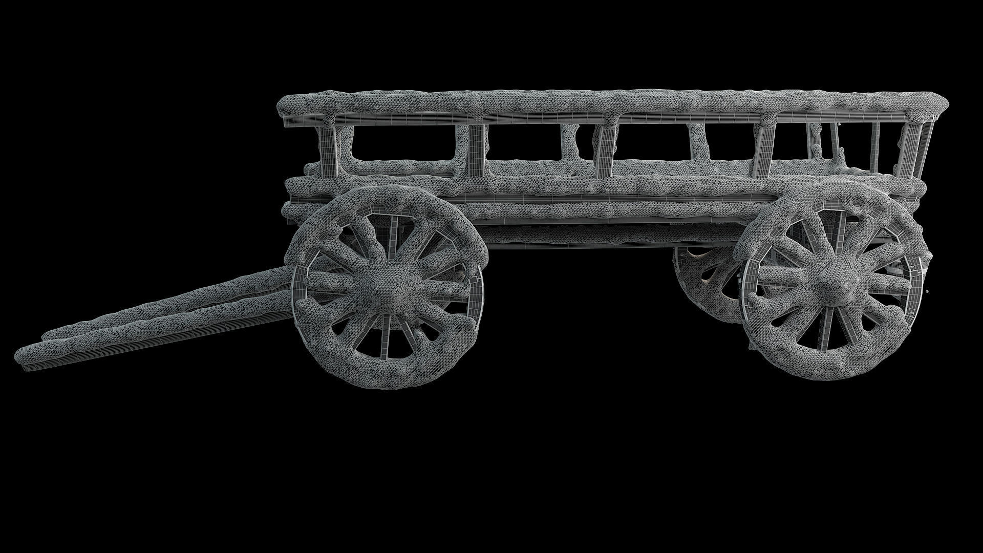 Wooden cart covered with snow 01 3D model_17