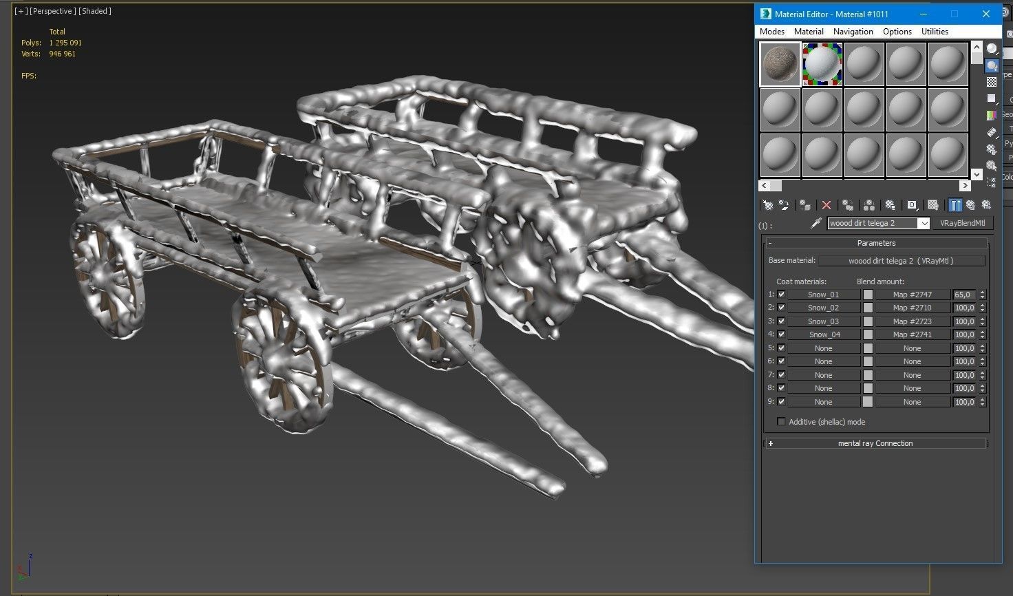 Wooden cart covered with snow 01 3D model_33