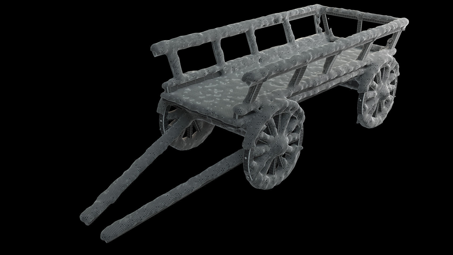 Wooden cart covered with snow 01 3D model_22