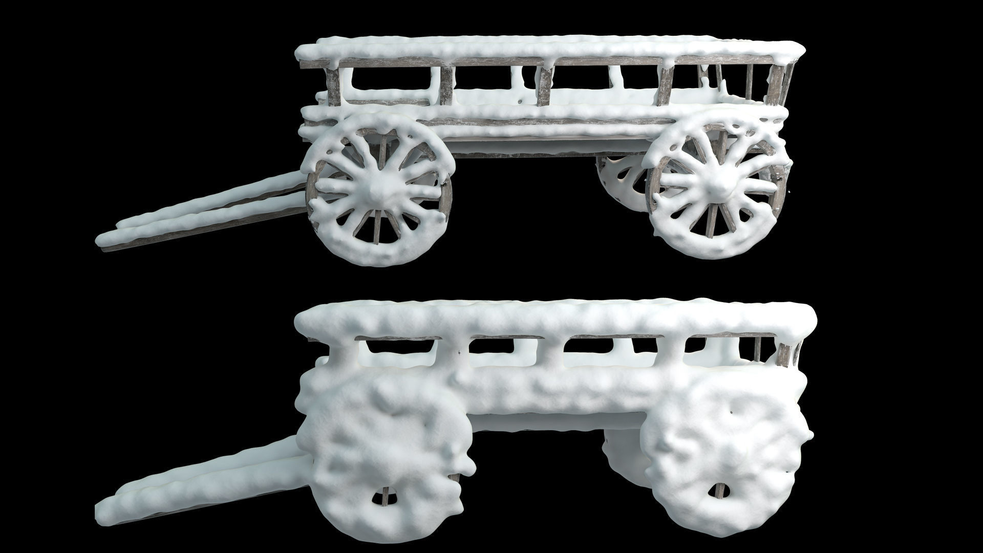 Wooden cart covered with snow 01 3D model_5