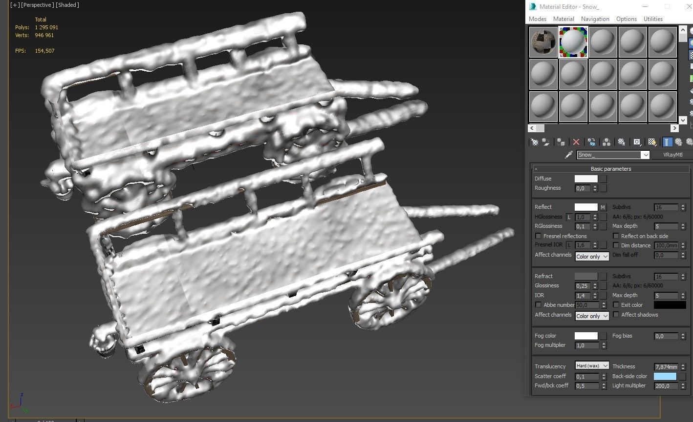 Wooden cart covered with snow 01 3D model_32