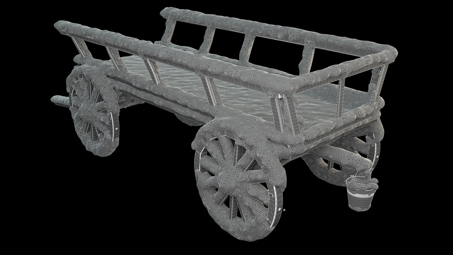 Wooden cart covered with snow 01 3D model_8
