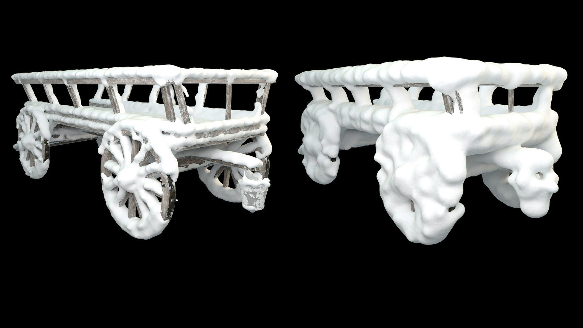 Wooden cart covered with snow 01 3D model_1