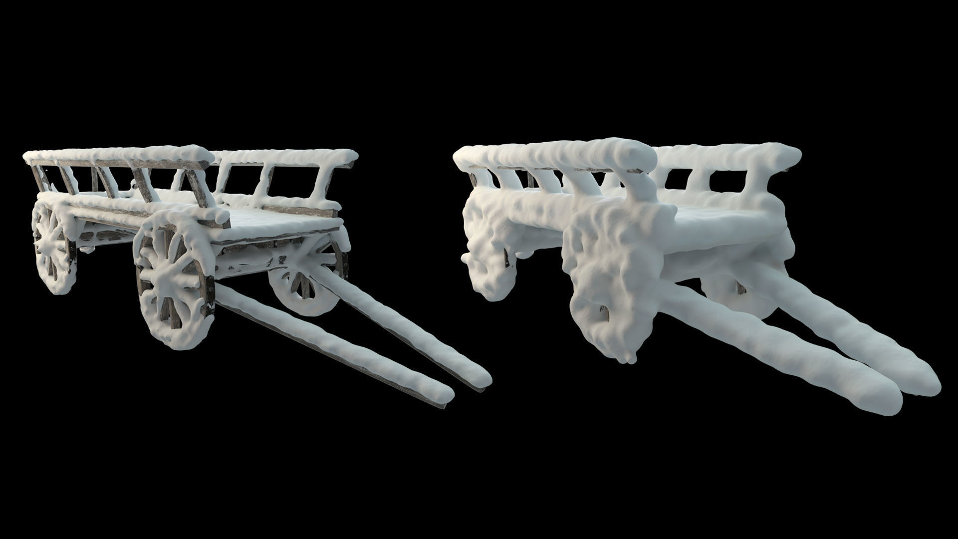 Wooden cart covered with snow 01 3D model_3