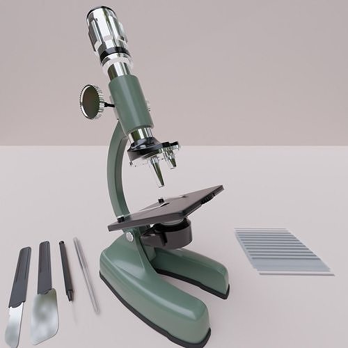 Rigged Microscope with Tools and plates 3D model