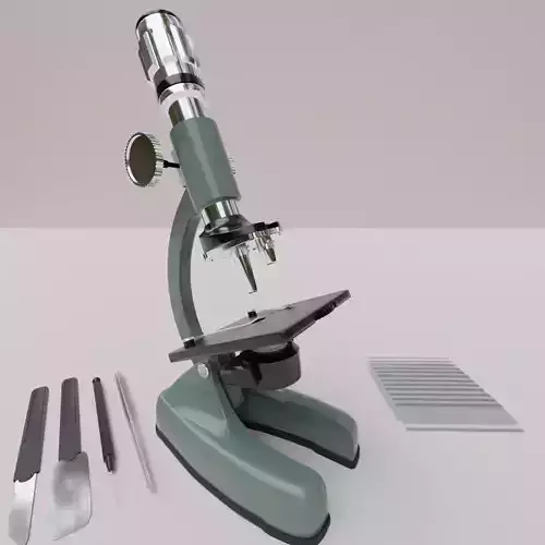 Rigged Microscope with Tools and plates 3D model