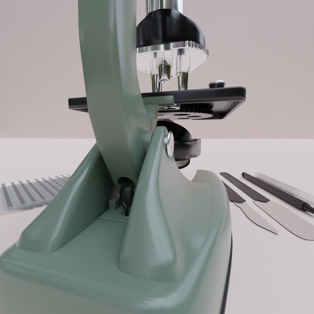 Rigged Microscope with Tools and plates 3D model_5