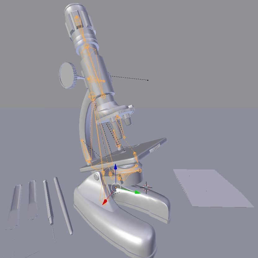 Rigged Microscope with Tools and plates 3D model_6