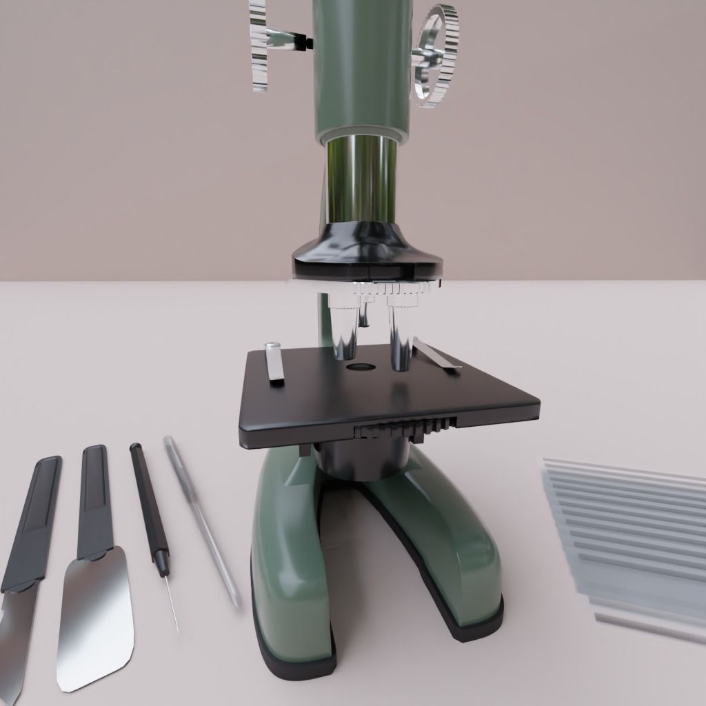 Rigged Microscope with Tools and plates 3D model_2