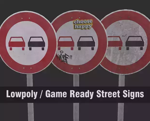 Lowpoly CITY TRAFFIC STREET SIGN No Overtaking VR AR Games 3D