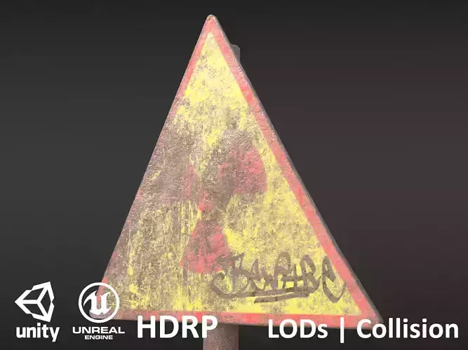 Game-ready Radioactivity sign rusty - Unity - HDRP - UE4 Low-poly 3D model