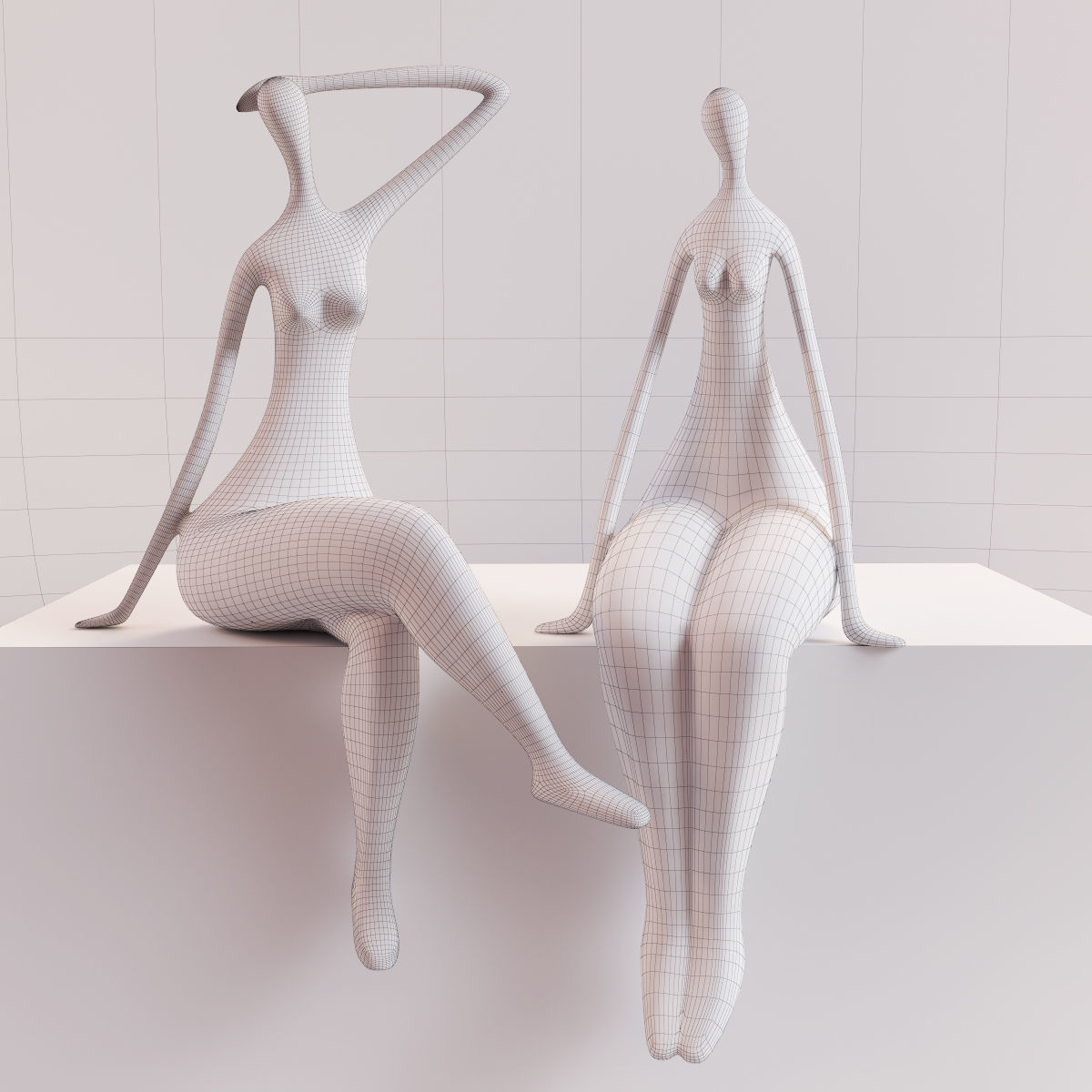 A set of statues of a lady 3D model_4
