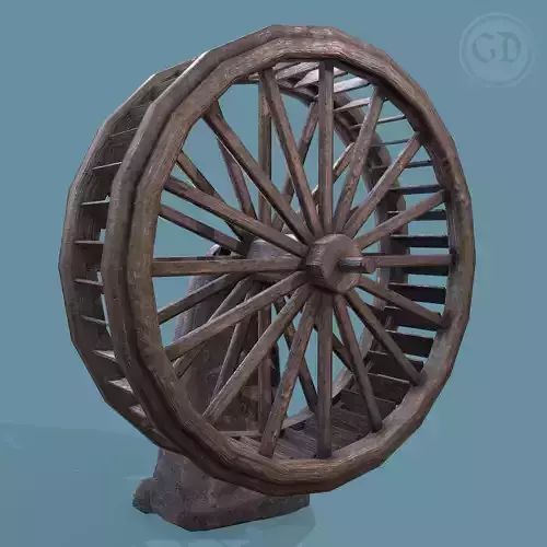Water Wheel Wooden Low-poly 3D model