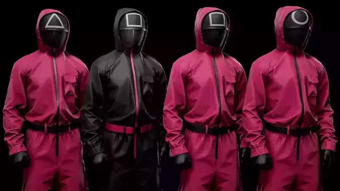 Squid Game  pink soldiers game ready Low-poly 3D model