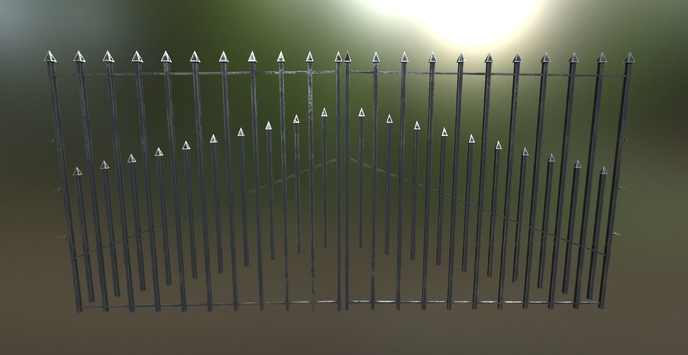 Iron Black or Silver Gate Fence PBR Low-poly 3D model_4