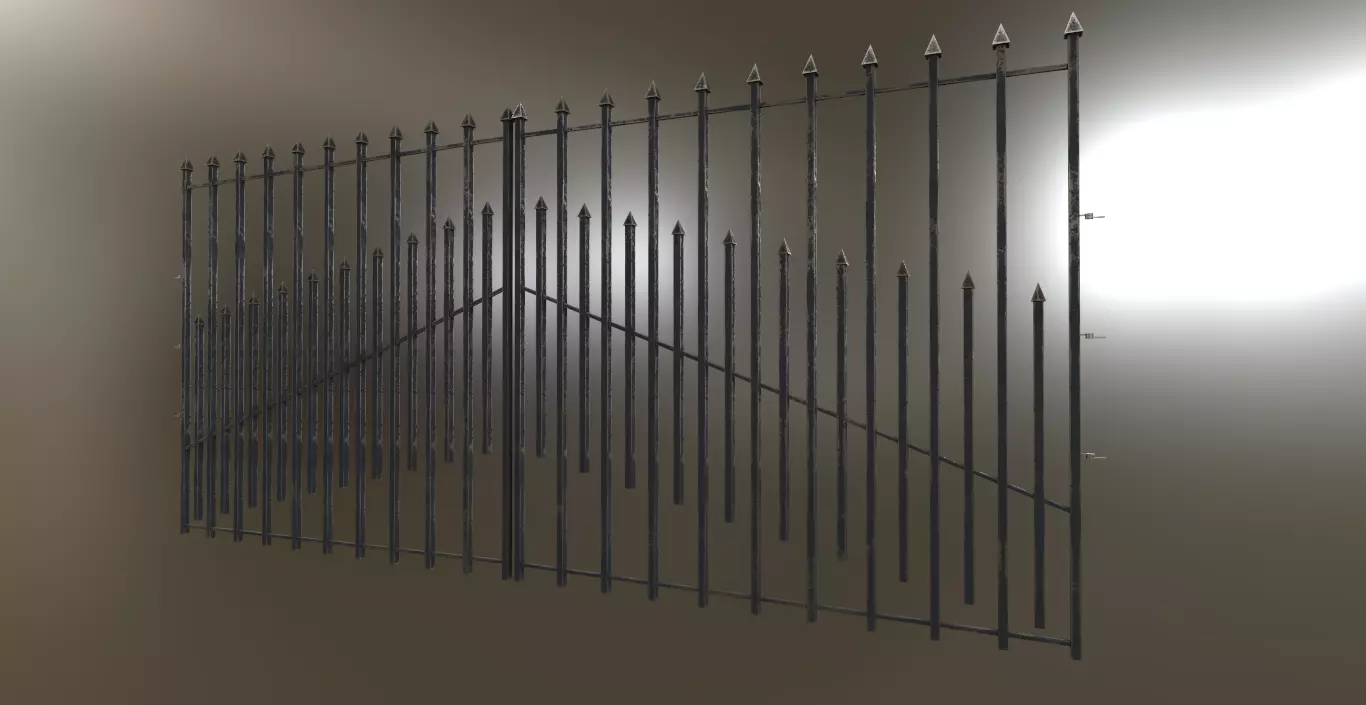 Iron Black or Silver Gate Fence PBR Low-poly 3D model_0