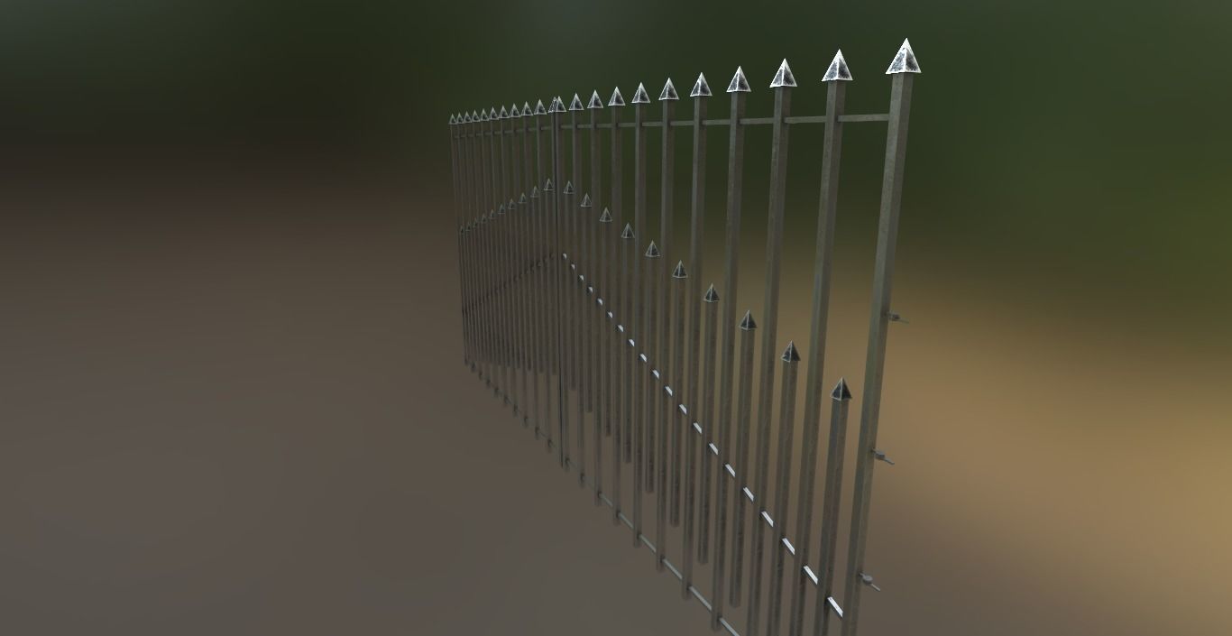 Iron Black or Silver Gate Fence PBR Low-poly 3D model_9