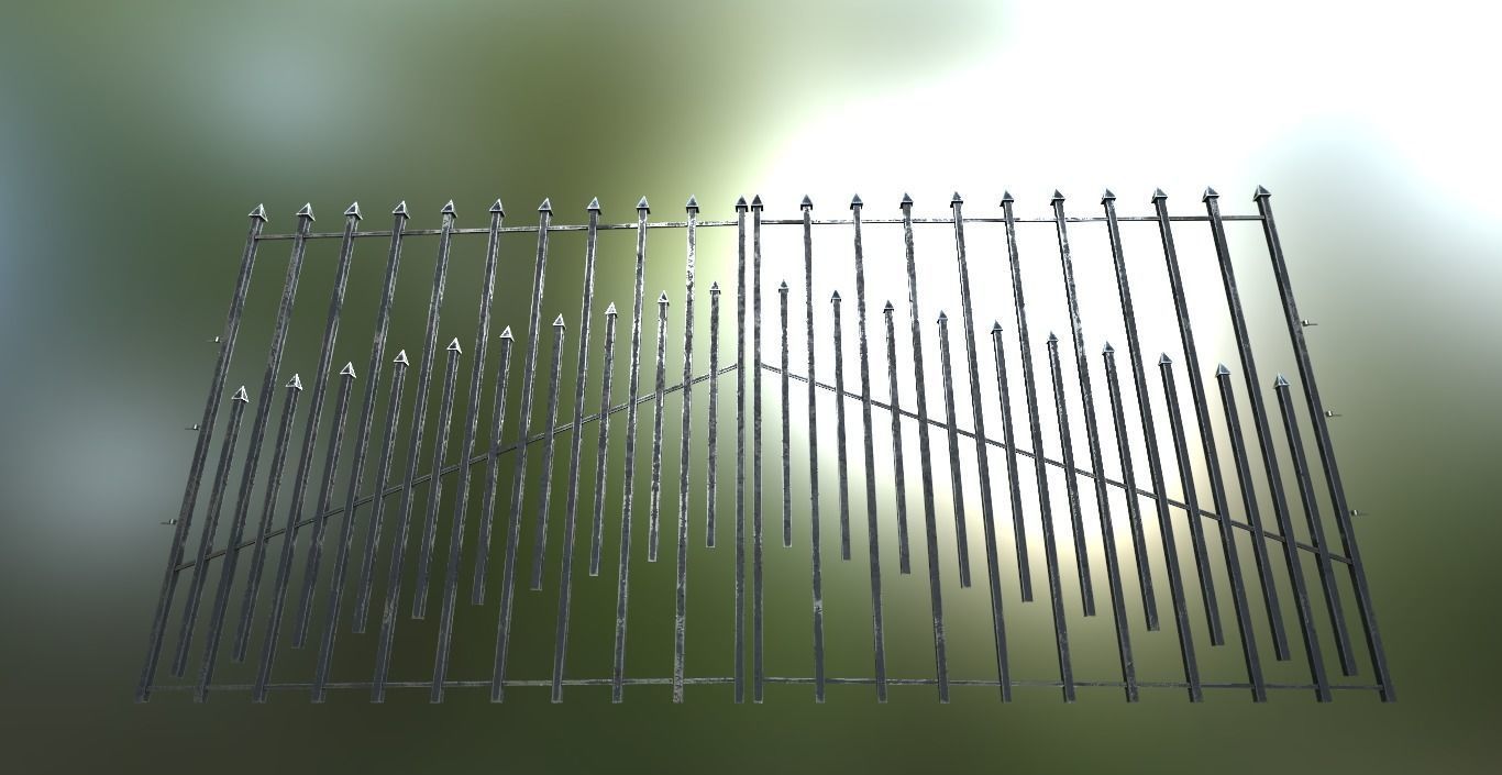 Iron Black or Silver Gate Fence PBR Low-poly 3D model_6