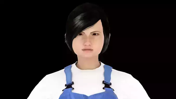 Model 10 woman in overalls