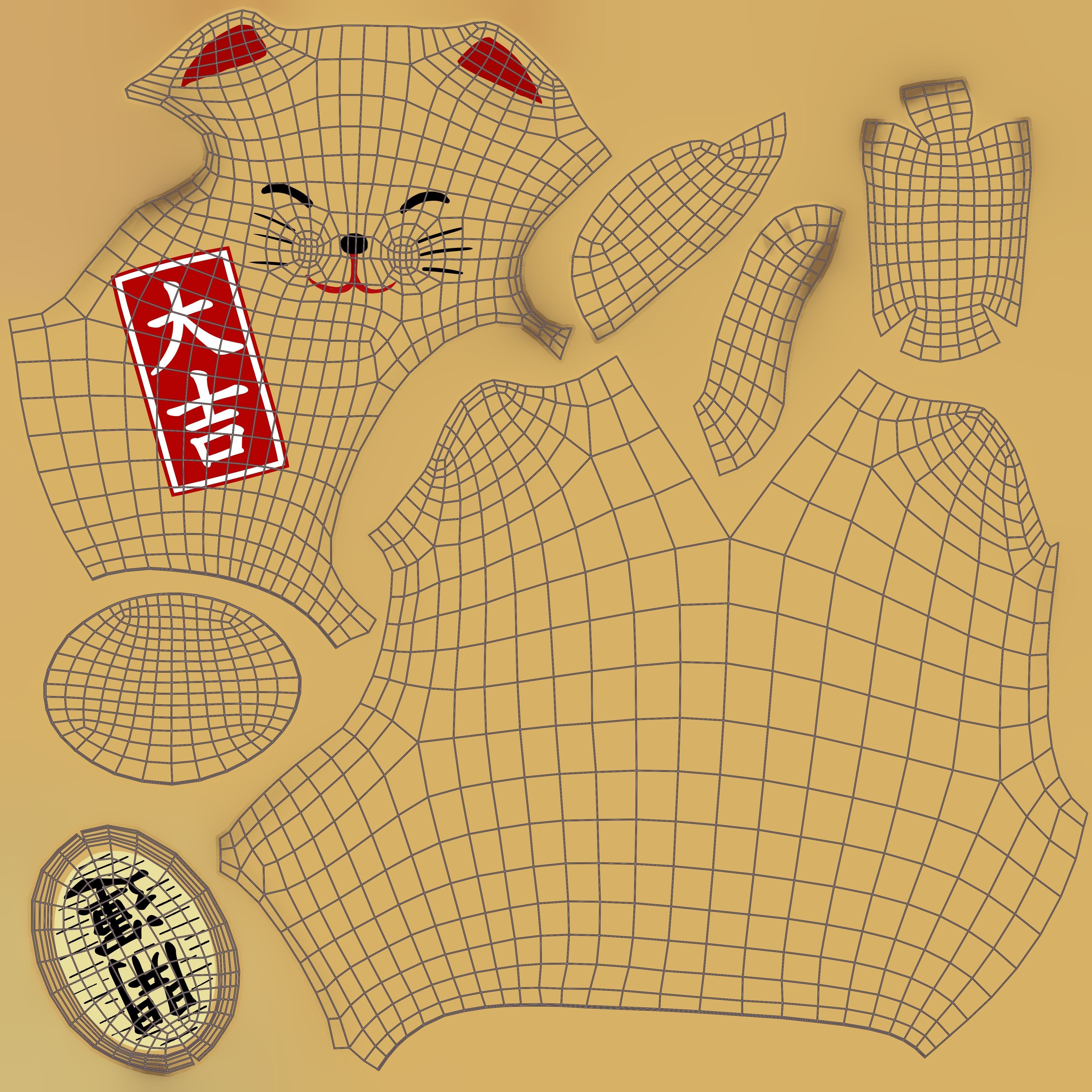 Fortune cat Low-poly 3D model_16