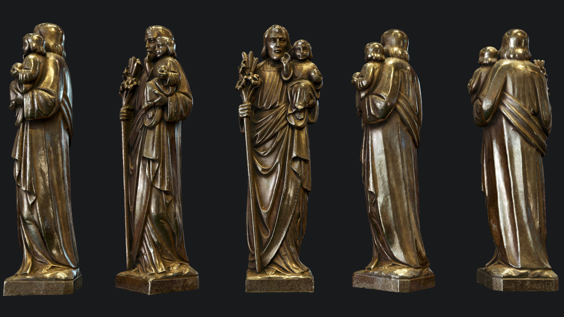 Jesus with a Baby Golden Statue Low-poly 3D Model Low-poly 3D model_3