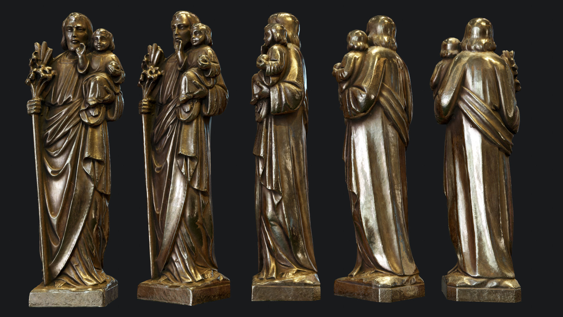 Jesus with a Baby Golden Statue Low-poly 3D Model Low-poly 3D model_2