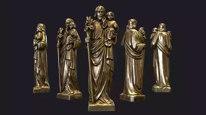 Jesus with a Baby Golden Statue Low-poly 3D Model Low-poly 3D model