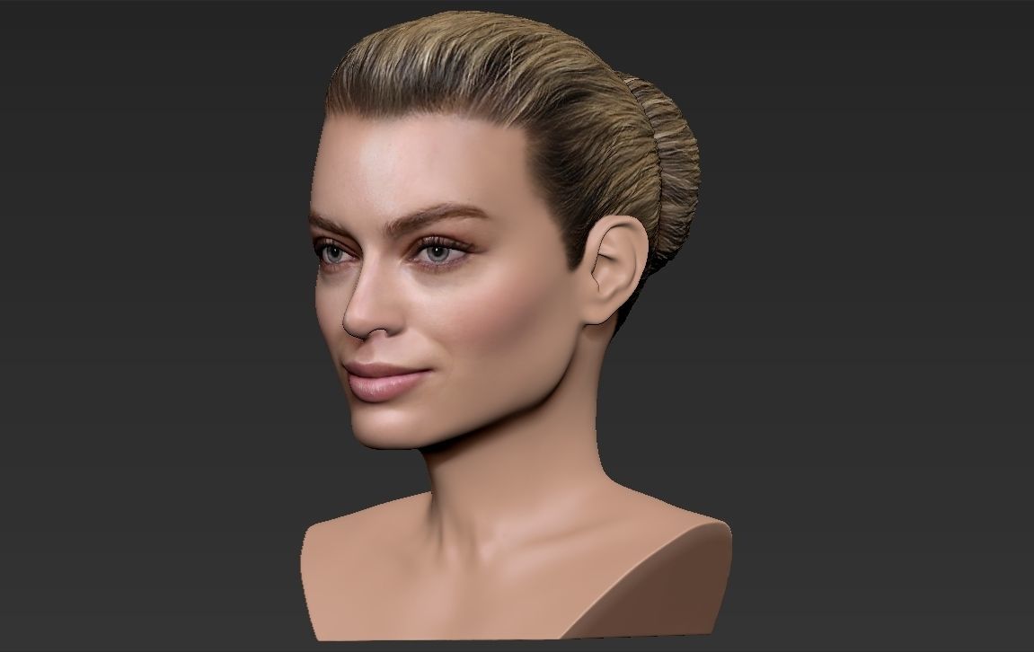 Margot Robbie bust ready for full color 3D printing 3D print model_17