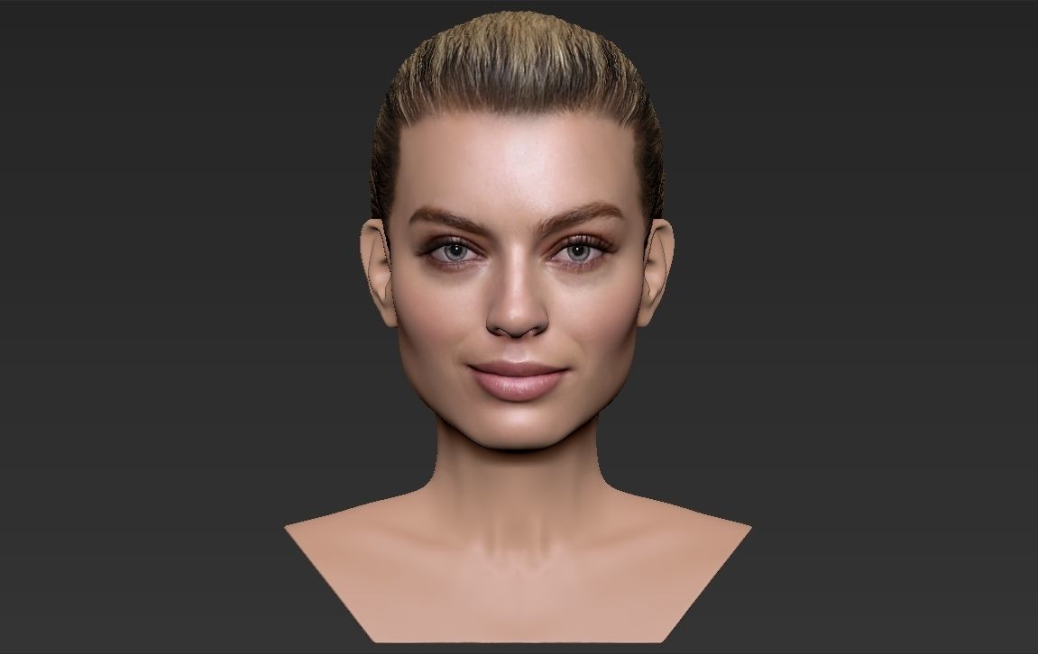 Margot Robbie bust ready for full color 3D printing 3D print model_15