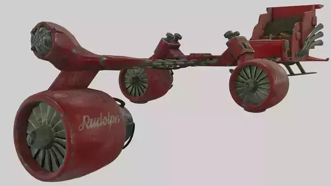 Low Poly Dieselpunk Santa Sleigh With PBR Materials Low-poly 3D model