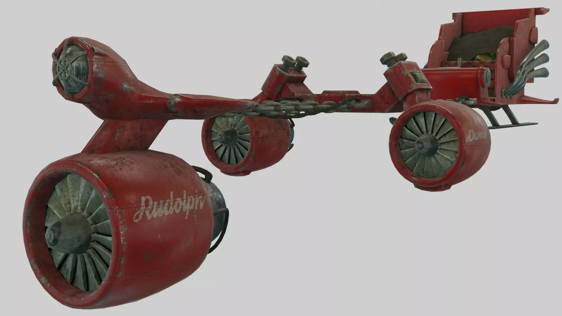 Low Poly Dieselpunk Santa Sleigh With PBR Materials Low-poly 3D model_0