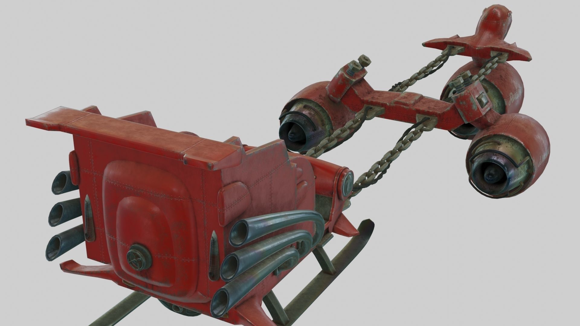 Low Poly Dieselpunk Santa Sleigh With PBR Materials Low-poly 3D model_2
