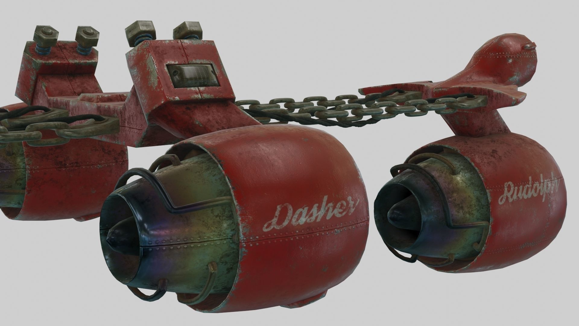 Low Poly Dieselpunk Santa Sleigh With PBR Materials Low-poly 3D model_35