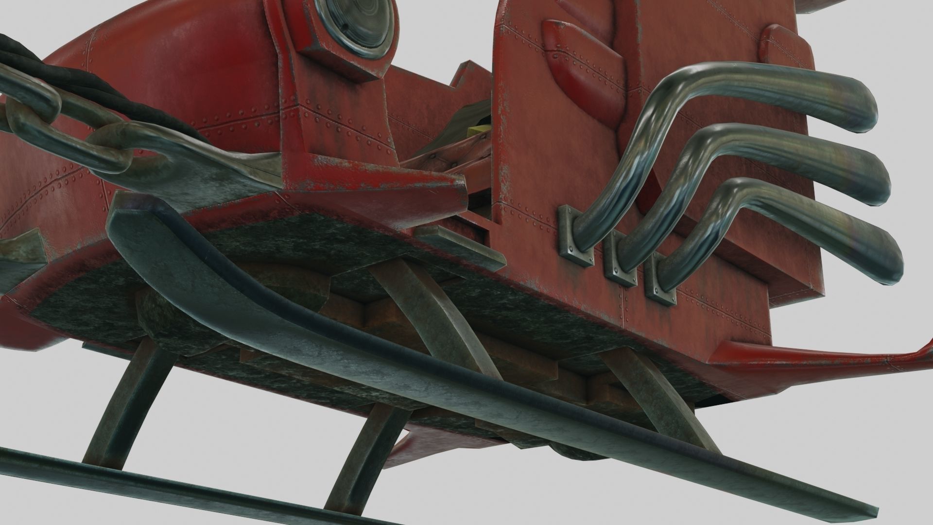 Low Poly Dieselpunk Santa Sleigh With PBR Materials Low-poly 3D model_14