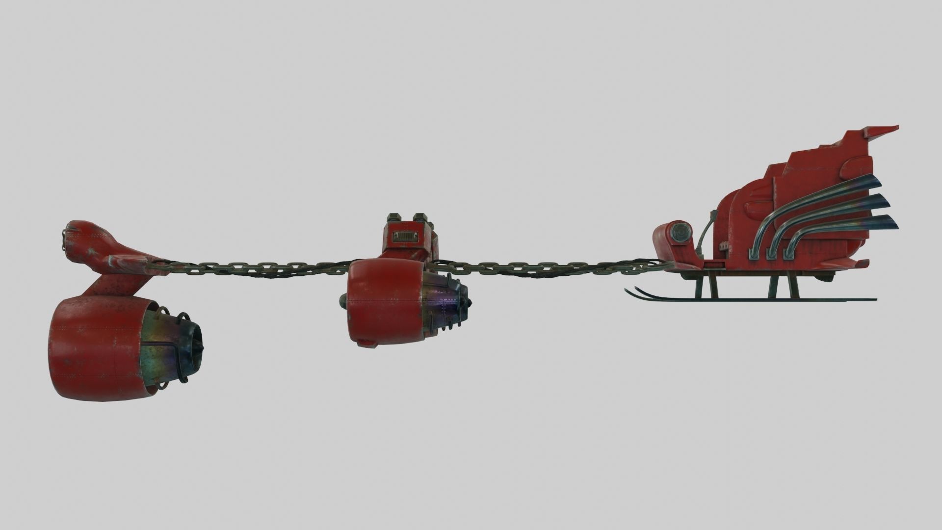 Low Poly Dieselpunk Santa Sleigh With PBR Materials Low-poly 3D model_42
