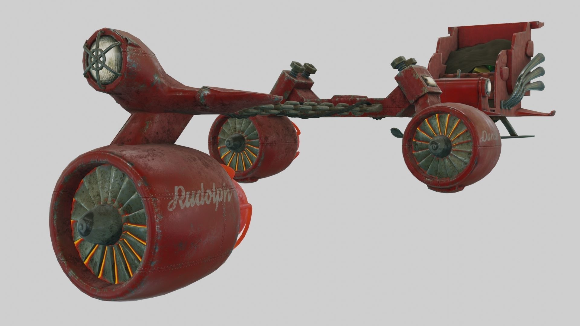 Low Poly Dieselpunk Santa Sleigh With PBR Materials Low-poly 3D model_20