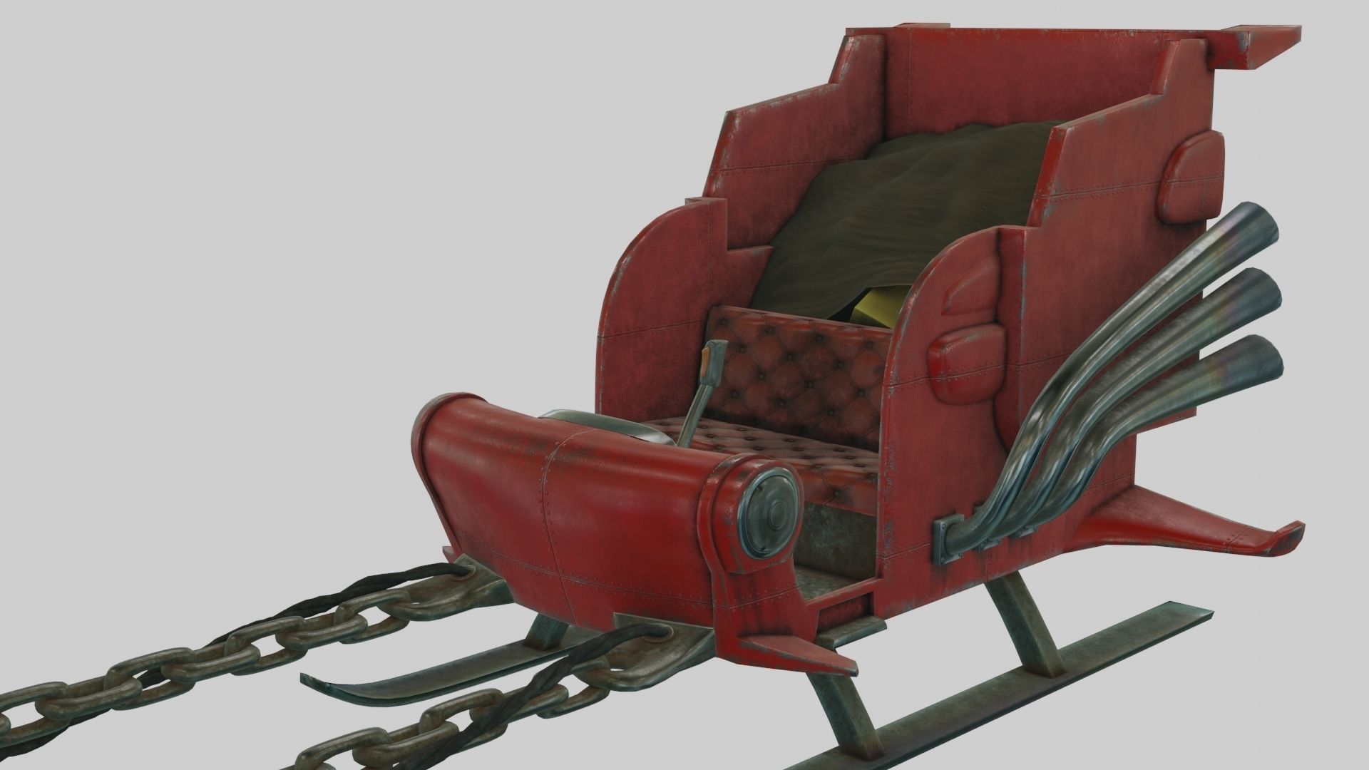 Low Poly Dieselpunk Santa Sleigh With PBR Materials Low-poly 3D model_36