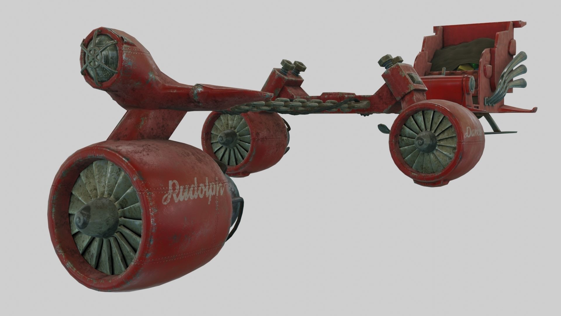 Low Poly Dieselpunk Santa Sleigh With PBR Materials Low-poly 3D model_19
