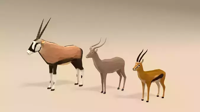 Low Poly Cartoon African Antelopes Pack 3D Model Collection