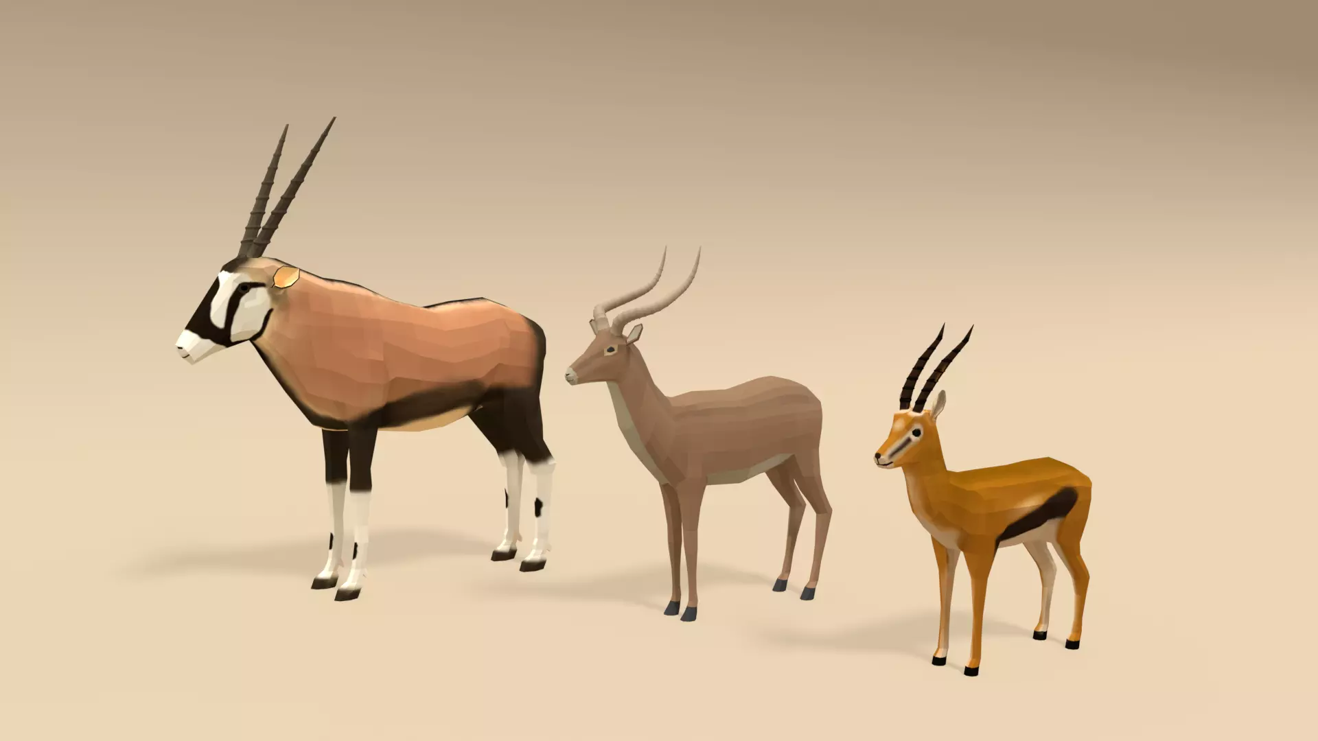 Low Poly Cartoon African Antelopes Pack 3D Model Collection_0