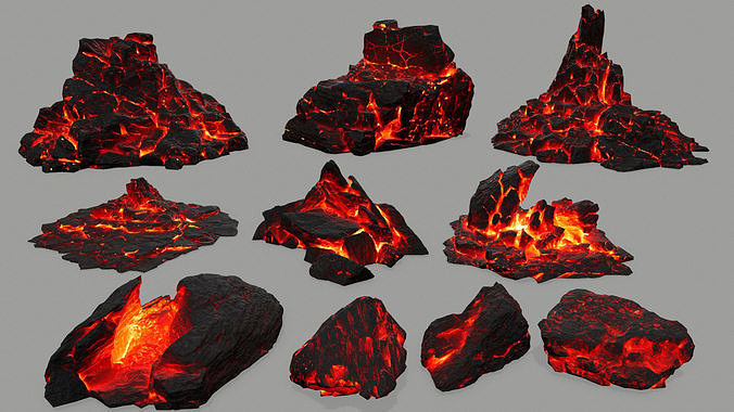 Rock set fire Low-poly 3D model