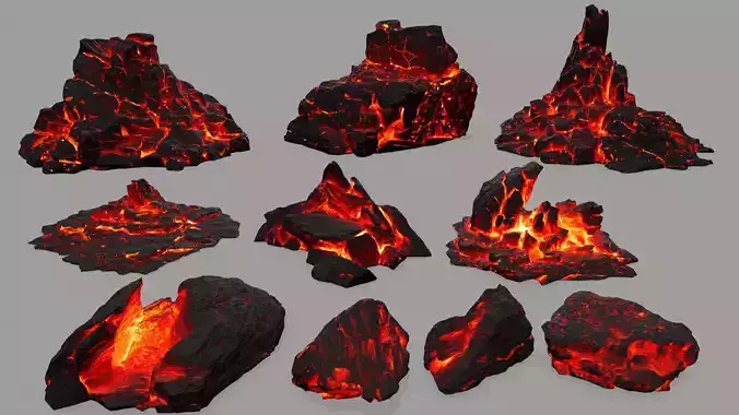 Rock set fire Low-poly 3D model